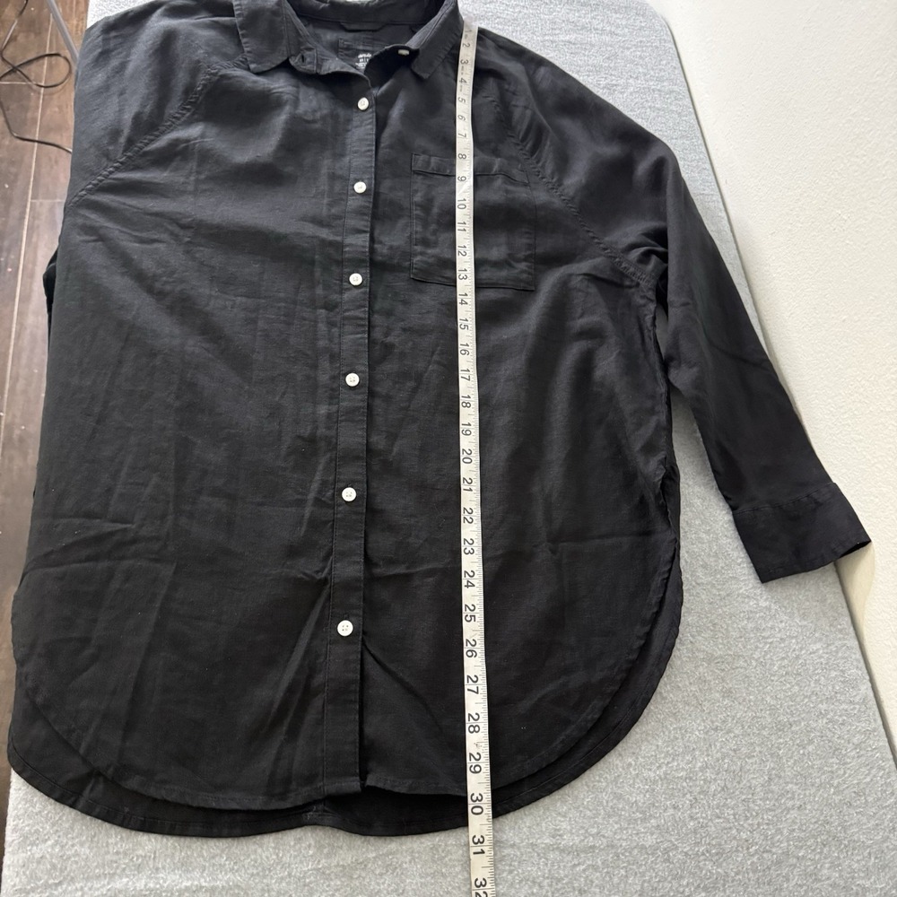 Aerie Black Linen Blend Button Up Minimalist Shirt Long Sleeve Womens XS - Picture 9 of 11